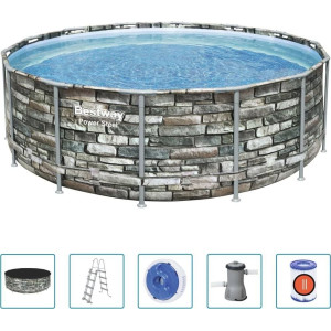 Басейн каркасний 6в1 Bestway 56993 Power Steel 427 см - сірий