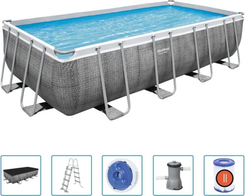 Басейн каркасний прямокутний Bestway Power Steel з комплектом 488 x 244 x 122 см - сірий Басейн каркасний прямокутний Bestway Power Steel з комплектом 488 x 244 x 122 см - сірий