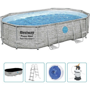 Басейн каркасний овальний Bestway Power Steel 488x305x107 см, сірий 