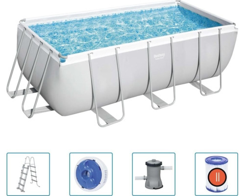 Басейн каркасний прямокутний 5в1 Bestway 56456 Power Steel 412 x 201 см - світло-сірий Басейн каркасний прямокутний 5в1 Bestway 56456 Power Steel 412 x 201 см - світло-сірий