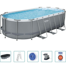 Басейн каркасний овальний 6в1 Bestway 56710 Power Steel 549x274 см - сірий