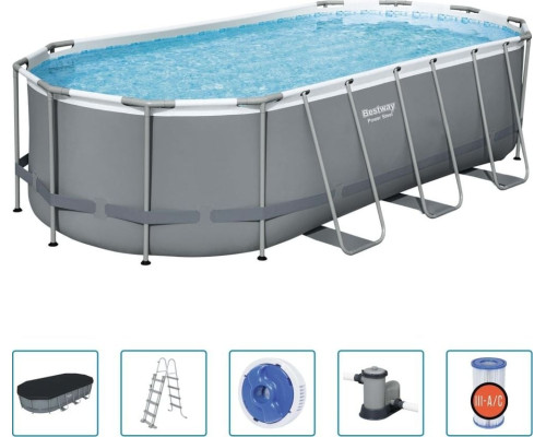 Басейн каркасний овальний 6в1 Bestway 56710 Power Steel 549x274 см - сірий Басейн каркасний овальний 6в1 Bestway 56710 Power Steel 549x274 см - сірий