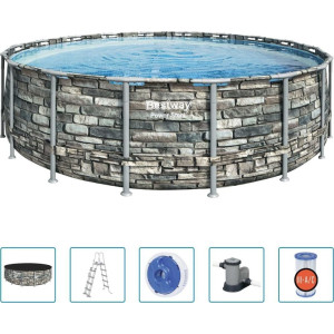 Басейн каркасний 6в1 Bestway 56886 Power Steel 549 см - сірий 