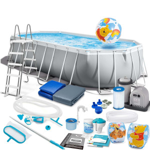 Басейн каркасний овальний 21в1 INTEX 26798, 610 x 305 x 122 см, сірий 