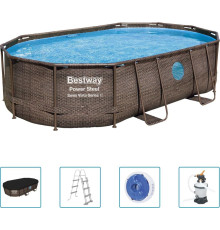 Басейн каркасний овальний 5в1 Bestway 56946 Power Steel 488 x 305 см - коричневий