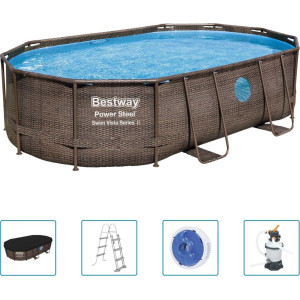 Басейн каркасний овальний 5в1 Bestway 56946 Power Steel 488 x 305 см - коричневий