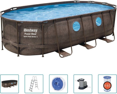 Басейн каркасний овальний 5в1 Bestway 56716 Power Steel 549x274 см - коричневий Басейн каркасний овальний 5в1 Bestway 56716 Power Steel 549x274 см - коричневий