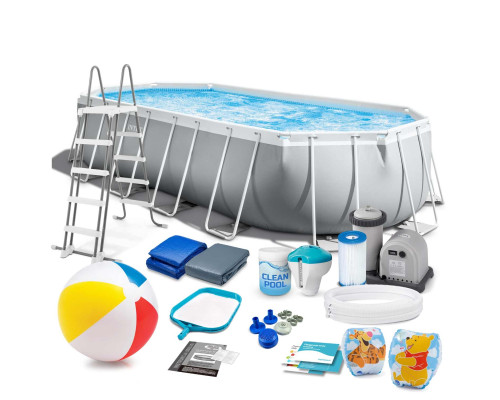 Басейн каркасний овальний 18в1 INTEX 26798, 610 x 305 x 122 см, сірий