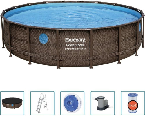 Басейн каркасний 6в1 Bestway 56977 Power Steel 549 см - коричневий Басейн каркасний 6в1 Bestway 56977 Power Steel 549 см - коричневий
