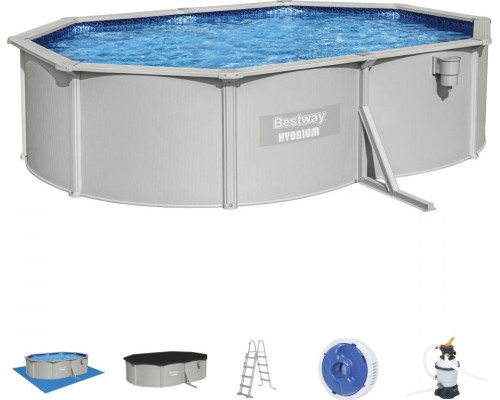 Басейн каркасний овальний 10в1 Bestway 56586 Hydrium 500 x 360 см, світло-сірий