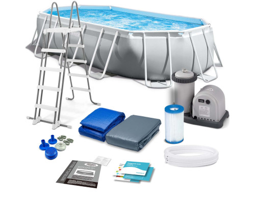 Басейн каркасний овальний 12в1 INTEX 26796, 503 x 274 x 122 см, сірий