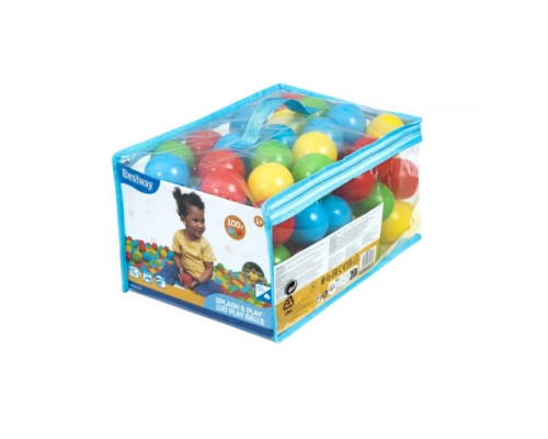 Набір 100 м'ячиків для сухих басейнів BESTWAY 5,85 см 4 кольори + сумка 52648