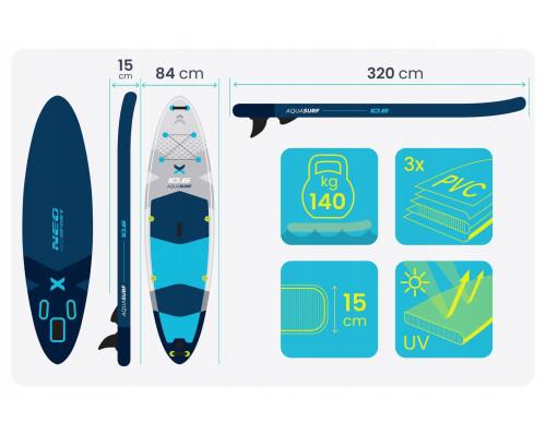 Надувна SUP дошка (Сапборд) Neo-Sport 170206 Aquasurf 320 х 84 х 15 см