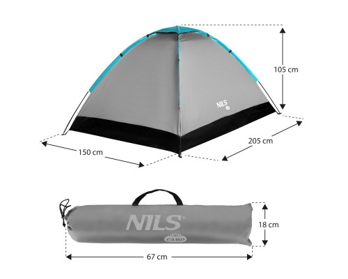 Намет двомісний NILS CAMP NC3021, 205 х 150 х 105 см, сірий