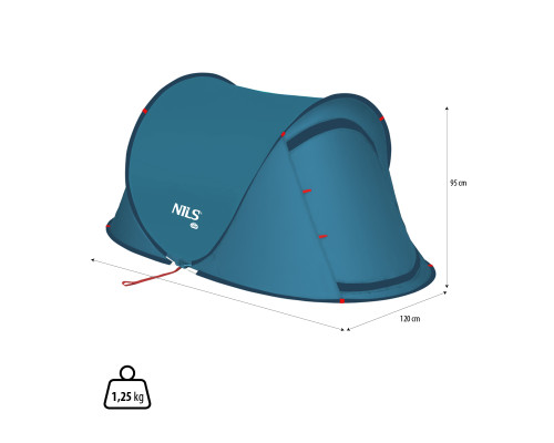  Намет двомісний саморозкладний NILS CAMP NC3743, 220 х 120 х 95 см, синій