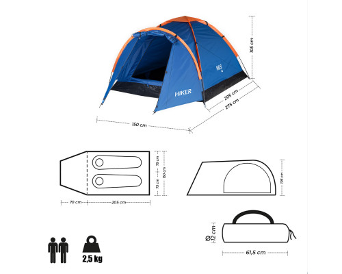 Намет двомісний NILS CAMP NC6010 Hiker, 275 х 150 х 105 см, синій