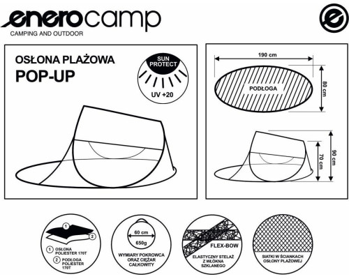 Намет Enero, пляжна ширма, що складається, 190x80x90/70 см синій Enero camp Намет Enero, пляжна ширма, що складається, 190x80x90/70 см синій Enero camp