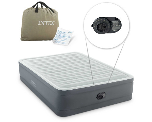 Надувний матрац INTEX 64906ND з насосом 203 х 152 х 46 см, сірий