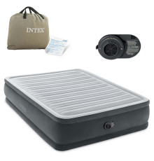 Матрац надувний Intex 64414ND 203x152x46 см сірий + насос
