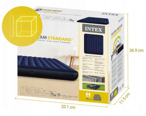 Матрац надувний Intex 64755 203x183x25 см, темно-синій