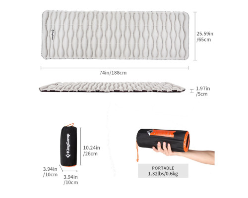 Матрац надувний KingKamp Ultra Light 650 183x51х5 см, сірий