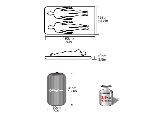 Матрац надувний KingCamp KM3589 з насосом 193x137х10 см, синій