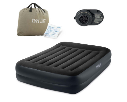 Матрац надувний Intex 64124 з вбудованим електронасосом 203х152х42 см, чорний Матрац надувний Intex 64124 з вбудованим електронасосом 203х152х42 см, чорний