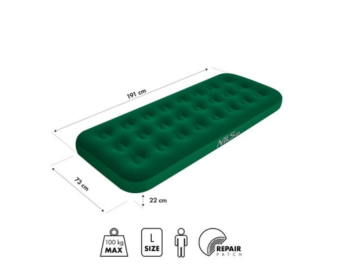 Матрац надувний одномісний NILS CAMP NC2801 191 х 73 х 22 см, зелений