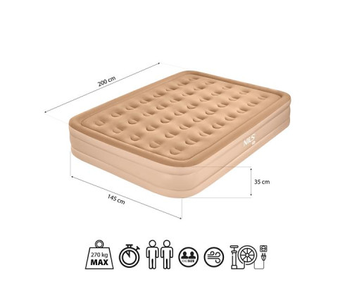 Матрац надувний двомісний NILS CAMP NC2808 з електронасосом 200 х 145 х 35, бежевий