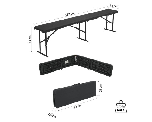 Лавка розкладна NILS CAMP NC3404, 183 х 28 х 43 см, чорна