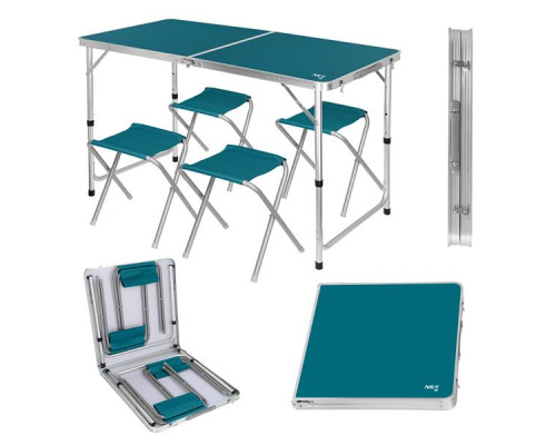 Стіл розкладний NILS CAMP NC1633 з 4 стільцями, синій