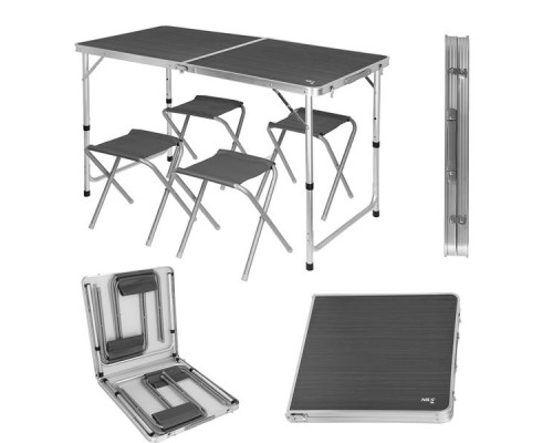 Стіл розкладний NILS CAMP NC1633 з 4 стільцями, темно-сірий