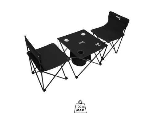 Стіл розкладний NILS CAMP NC3304 з 2 стільцями, чорний