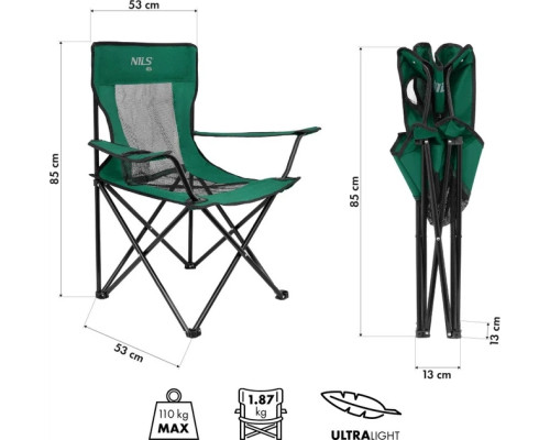 Крісло для кемпінгу NILS CAMP NC3302, темне-зелене