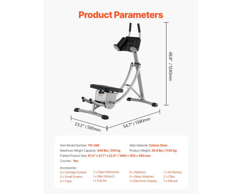 Тренажер для пресу VEVOR YN-388, сірий