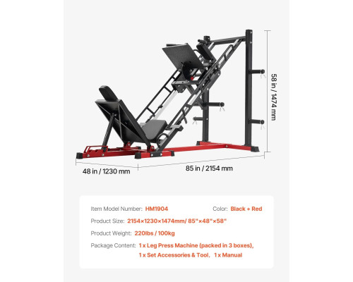 Жим ногами VEVOR HM1904, чорно-червоний