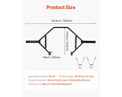 Гриф для штанги VEVOR 5 см, 360 кг, чорний