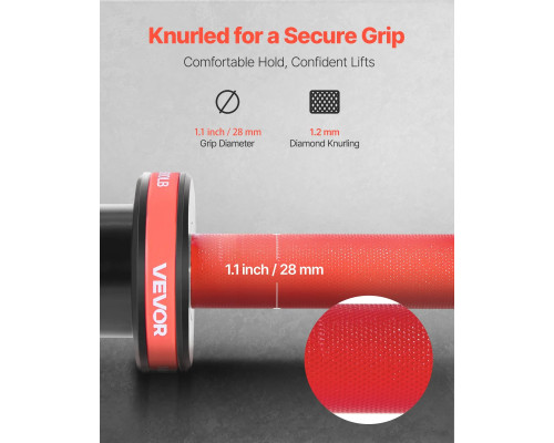 Гриф гантельний VEVOR 120 см, червоний