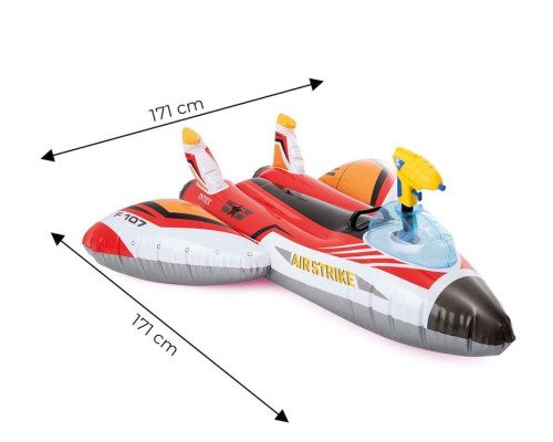 Пліт надувний з водяним пістолетом INTEX 57536 Літак червоний, 117 х 117 см