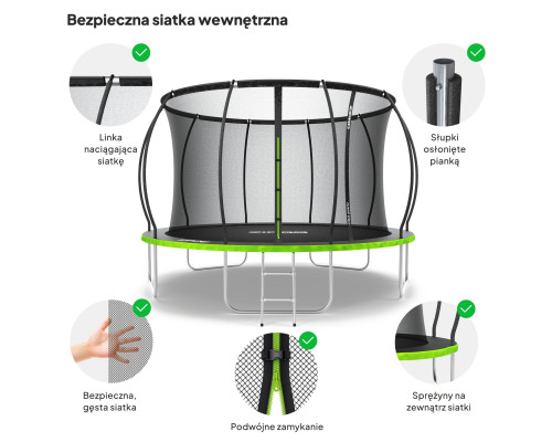 Батут Zipro Jump Pro Premium з внутрішньої сіткою 12 футів 374 см чорно-зелений