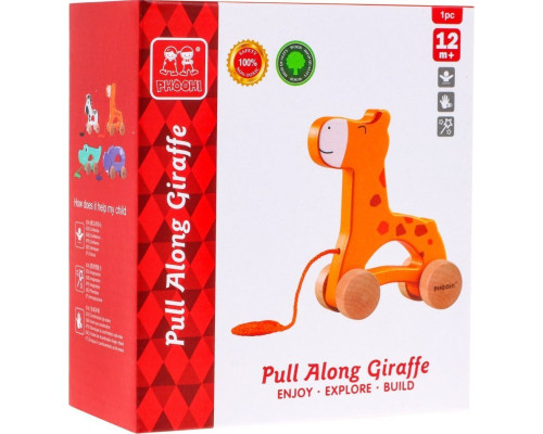 Дерев'яна міні-каталка Жираф на шнурку для дітей 12м+
