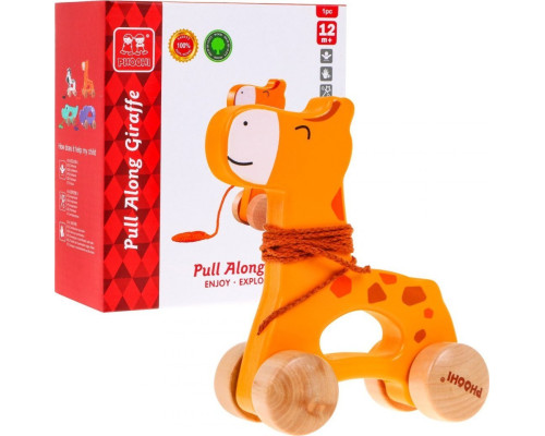 Дерев'яна міні-каталка Жираф на шнурку для дітей 12м+