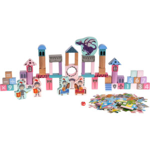 Дитячий дерев'яний набір кубиків Замок з лицарями для дітей 3+