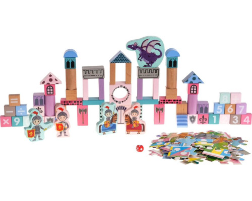 Дитячий дерев'яний набір кубиків Замок з лицарями для дітей 3+