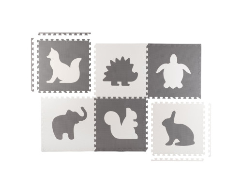 Дитячий килимок-пазл Ricokids 7491 Звірята, 60 х 60 см 6 шт, біло-сірий