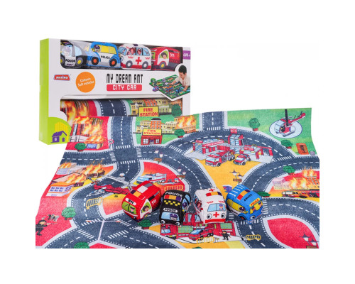 Килимок «Пожежна бригада» + набір м'яких машинок