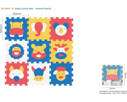 Дитячий килимок-пазл Ramiz 5511N9B Тваринки, 32 х 32 см 9 шт, різнокольоровий