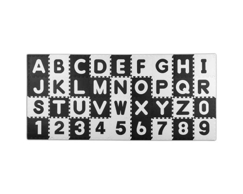 Дитячий килимок-пазл Ricokids 7493 Літери та цифри, 30 x 30 см 36 шт, чорно-білий