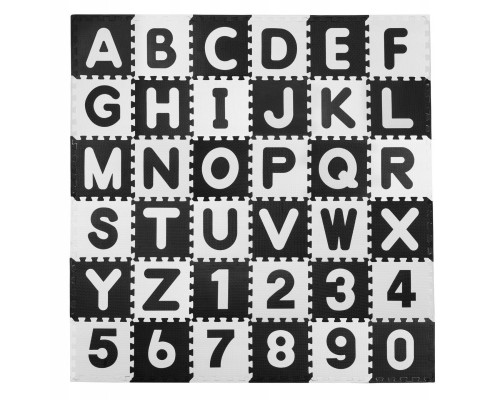 Дитячий килимок-пазл Ricokids 7493 Літери та цифри, 30 x 30 см 36 шт, чорно-білий