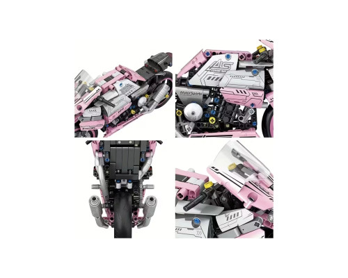 Дитячий конструктор Ramiz Мотоцикл-гонщик 2066 ел, чорно-рожевий